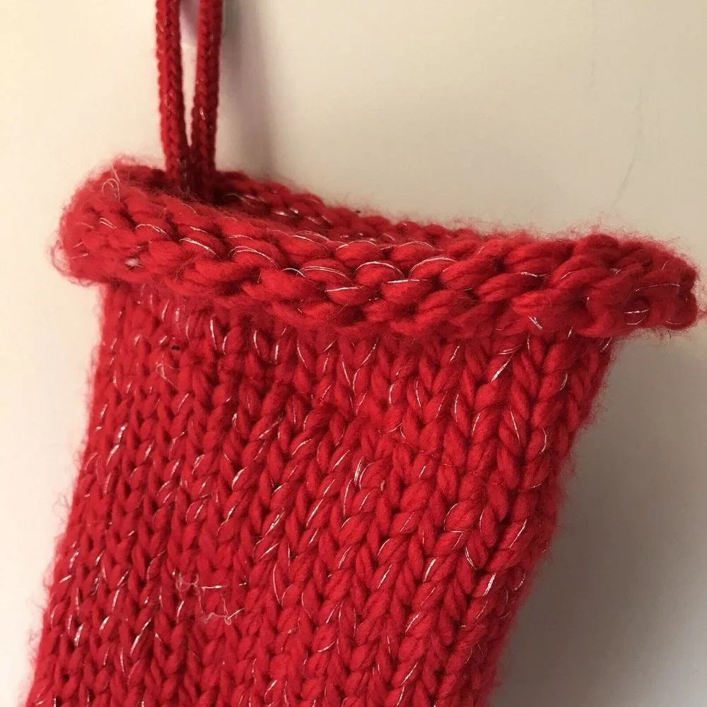 Wondershop knit red silver Christmas‎ stocking fleece lined  19”